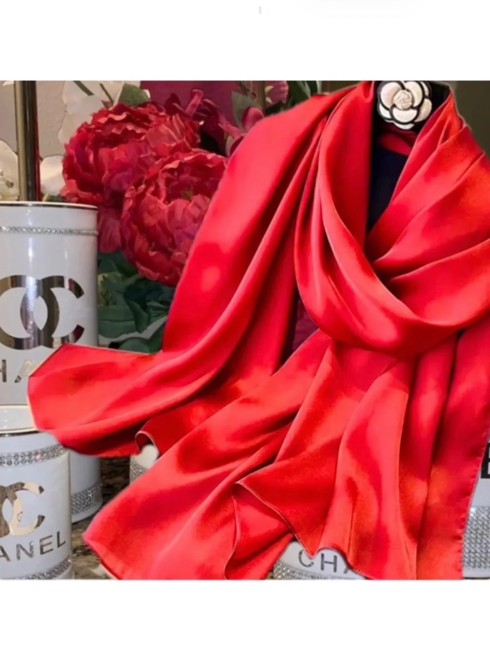 100% SILK SATIN Bright Red Large Shawl Scarf Wedding Wrap Bridesmaid Cover up